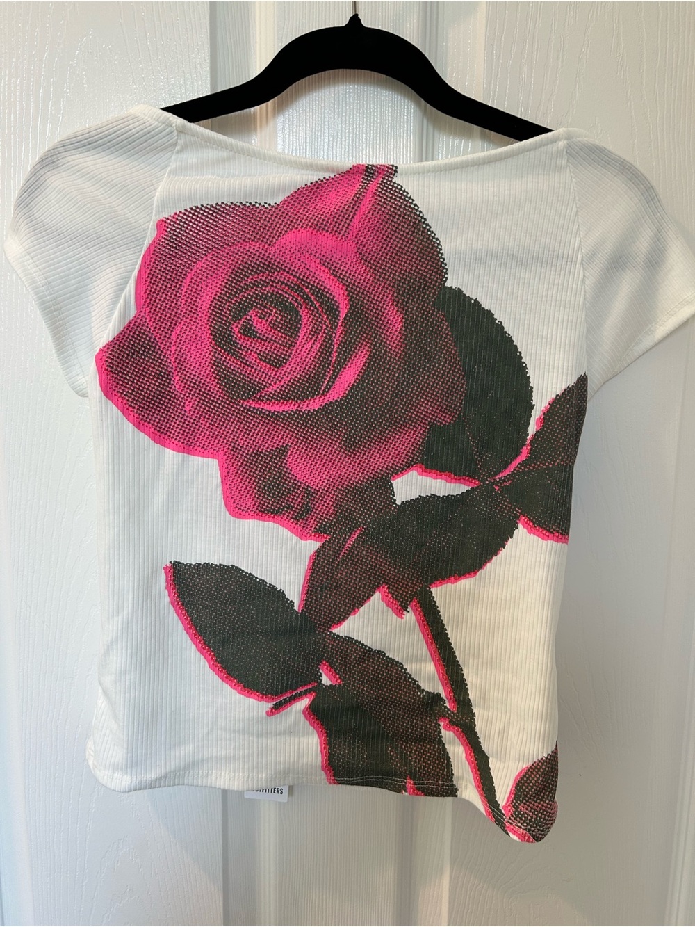 Urban Outfitters White Tee with Hot Pink Rose Graphic
